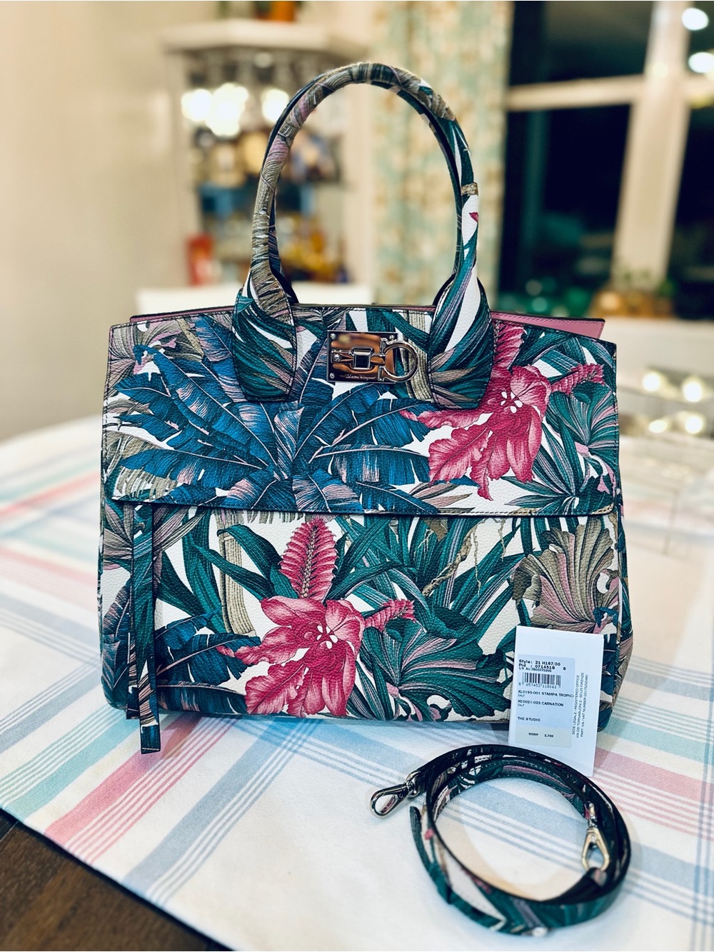 Salvatore Ferragamo Tropical Floral Satchel - Pink & Green